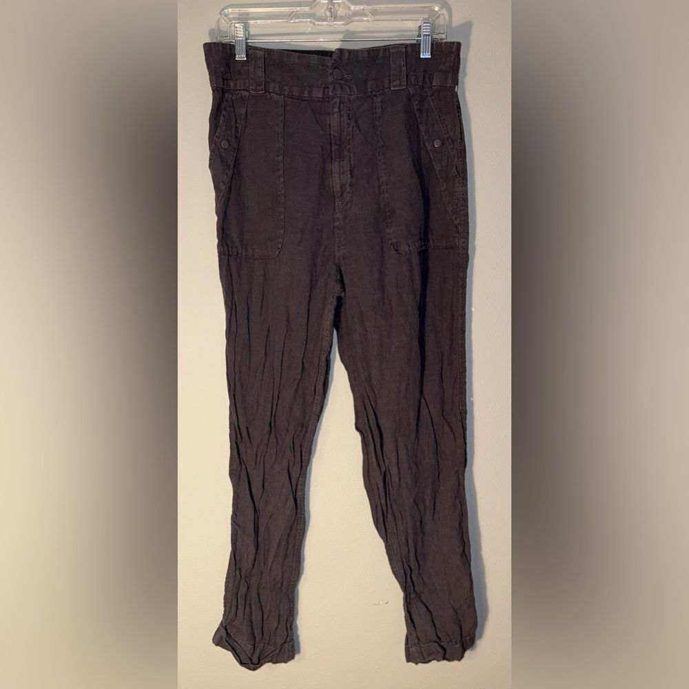 Tahari Brown High Rise Linen Straight Leg Lagenlook Pants Size Large #721